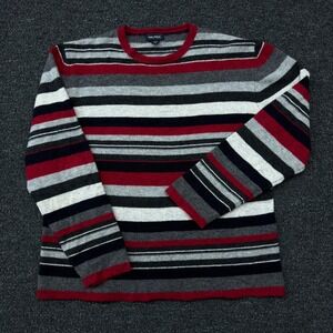 Nautica Mens XL 100% Wool Striped Crewneck Sweater Red Grey Black VDR 972 404